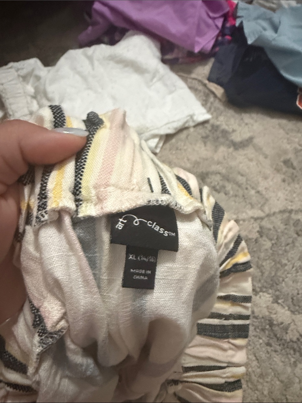 art class Cream Striped Top with Yellow & Black Accents